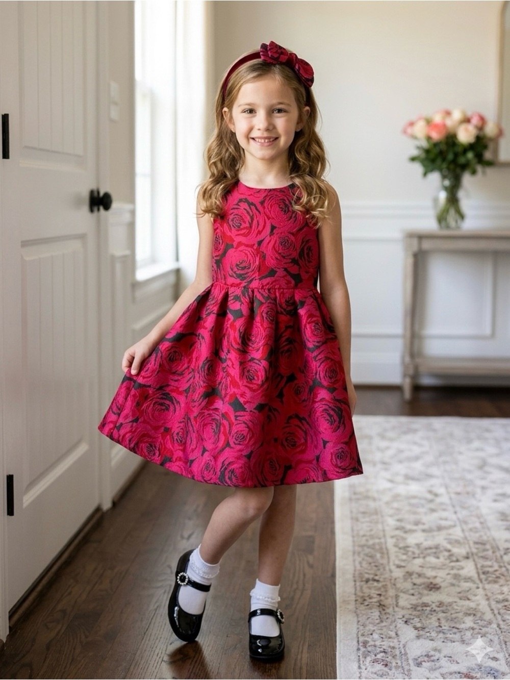 Children’s Place Girls Fuchsia Rose Jacquard Party Dress